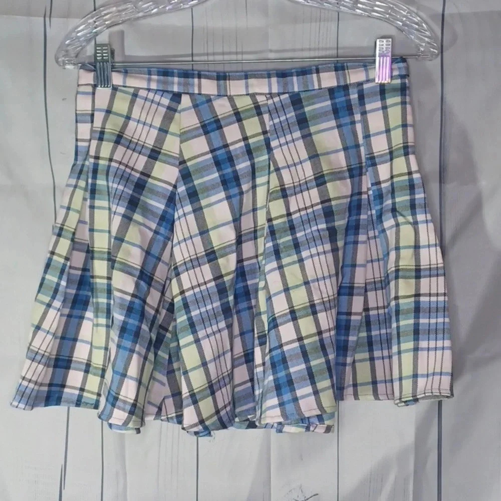 SO Plaid Y2K Preppy Coquette blue and white mini pleated skater skirt